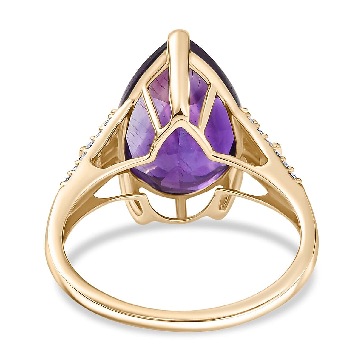 - 9K Yellow Gold AAA Natural Moroccan Amethyst & Lab Grown Diamond (SI-G-H) Regal Bloom Ring 5.86 Ct.
