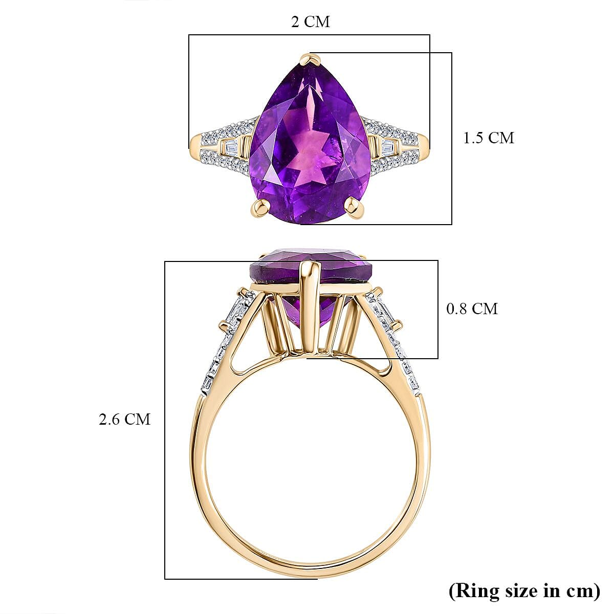 - 9K Yellow Gold AAA Natural Moroccan Amethyst & Lab Grown Diamond (SI-G-H) Regal Bloom Ring 5.86 Ct.
