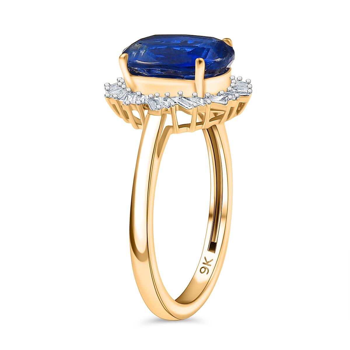 The Crown of the Ocean - AAAA Natural Kyanite (10x8mm) & White Diamond Ring in 9K Yellow Gold 3.45 Ct.