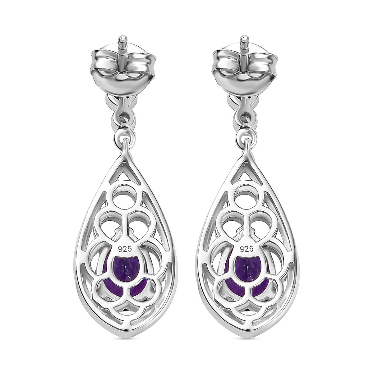 Natural Moroccan Amethyst & White Zircon Lace Garden Stud Push Post Earring in Rhodium Overlay Sterling Silver 2.23 Ct. Natural Moroccan Amethyst & White Zircon Lace Garden Stud Push Post Earring in Rhodium Overlay Sterling Silver 2.23 Ct.