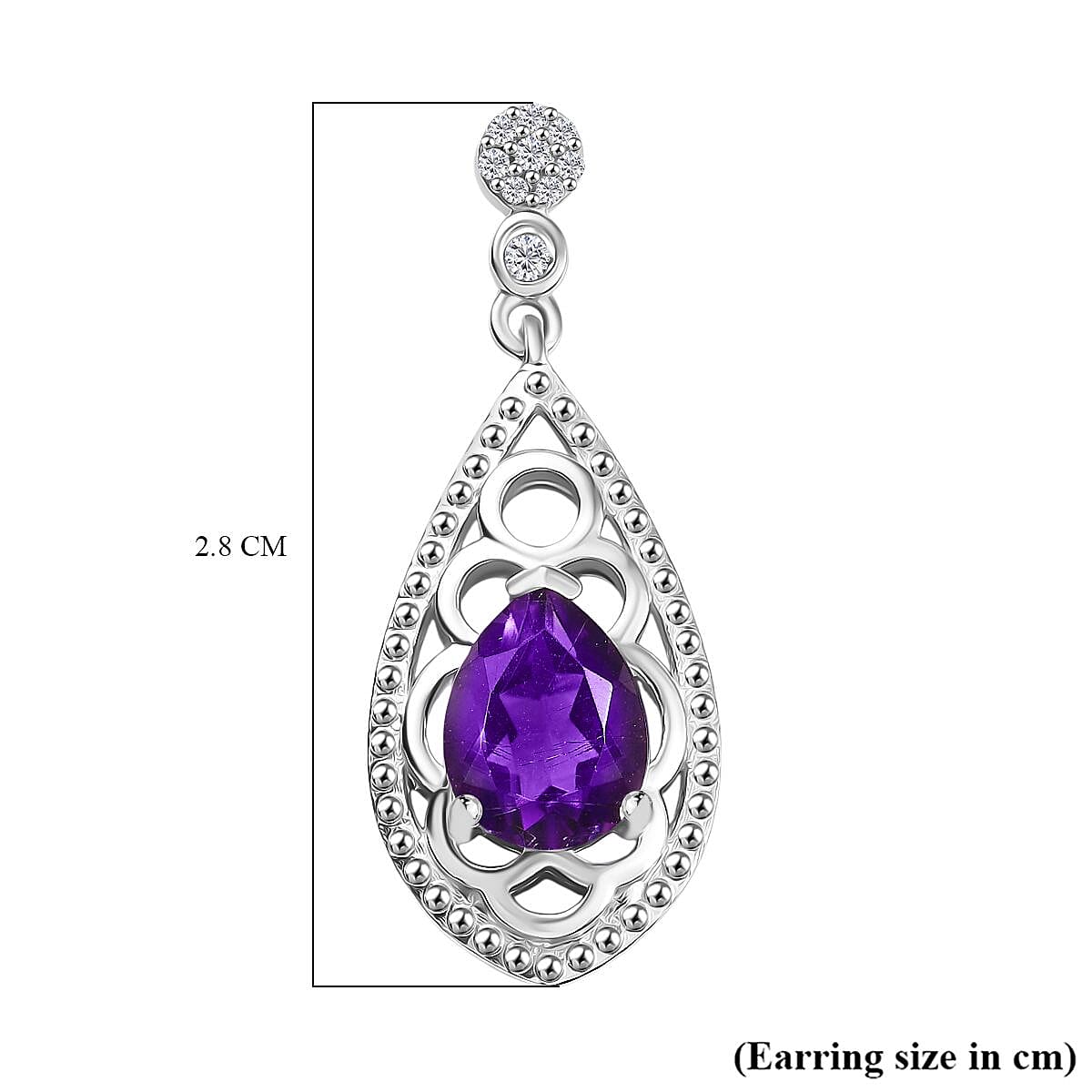 Natural Moroccan Amethyst & White Zircon Lace Garden Stud Push Post Earring in Rhodium Overlay Sterling Silver 2.23 Ct. Natural Moroccan Amethyst & White Zircon Lace Garden Stud Push Post Earring in Rhodium Overlay Sterling Silver 2.23 Ct.
