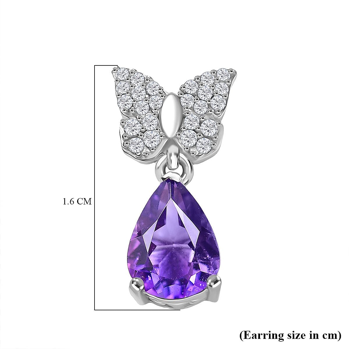 Natural Moroccan Amethyst & White Zircon Blooming Butterfly Stud Push Post Earring in Rhodium Overlay Sterling Silver 2.43 Ct. Natural Moroccan Amethyst & White Zircon Blooming Butterfly Stud Push Post Earring in Rhodium Overlay Sterling Silver 2.43 Ct.