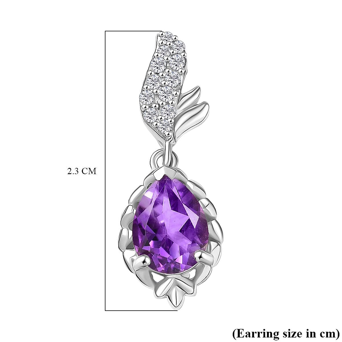 Natural Moroccan Amethyst & White Zircon Graceful Leaves Stud Push Post Earring in Rhodium Overlay Sterling Silver 2.34 Ct. Natural Moroccan Amethyst & White Zircon Graceful Leaves Stud Push Post Earring in Rhodium Overlay Sterling Silver 2.34 Ct.
