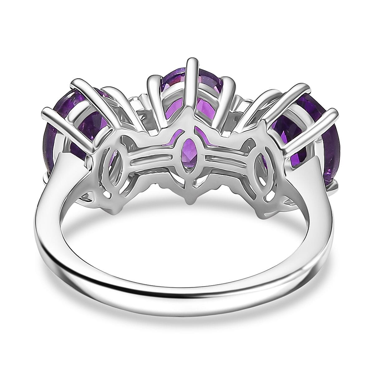 Natural Moroccan Amethyst & White Zircon Trio Bloom Ring in Rhodium Overlay Sterling Silver 3.65 Ct. Natural Moroccan Amethyst & White Zircon Trio Bloom Ring in Rhodium Overlay Sterling Silver 3.65 Ct.