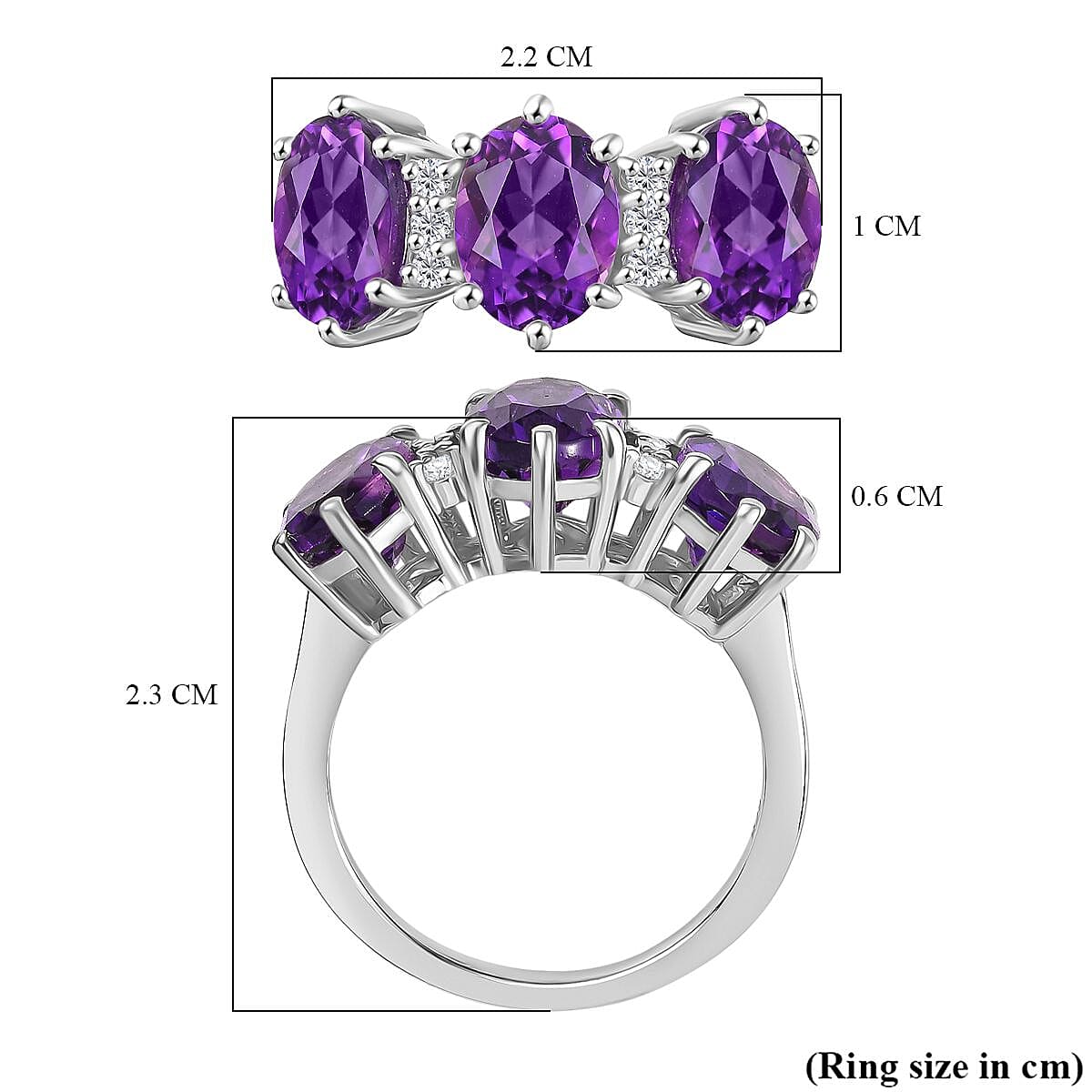 Natural Moroccan Amethyst & White Zircon Trio Bloom Ring in Rhodium Overlay Sterling Silver 3.65 Ct. Natural Moroccan Amethyst & White Zircon Trio Bloom Ring in Rhodium Overlay Sterling Silver 3.65 Ct.