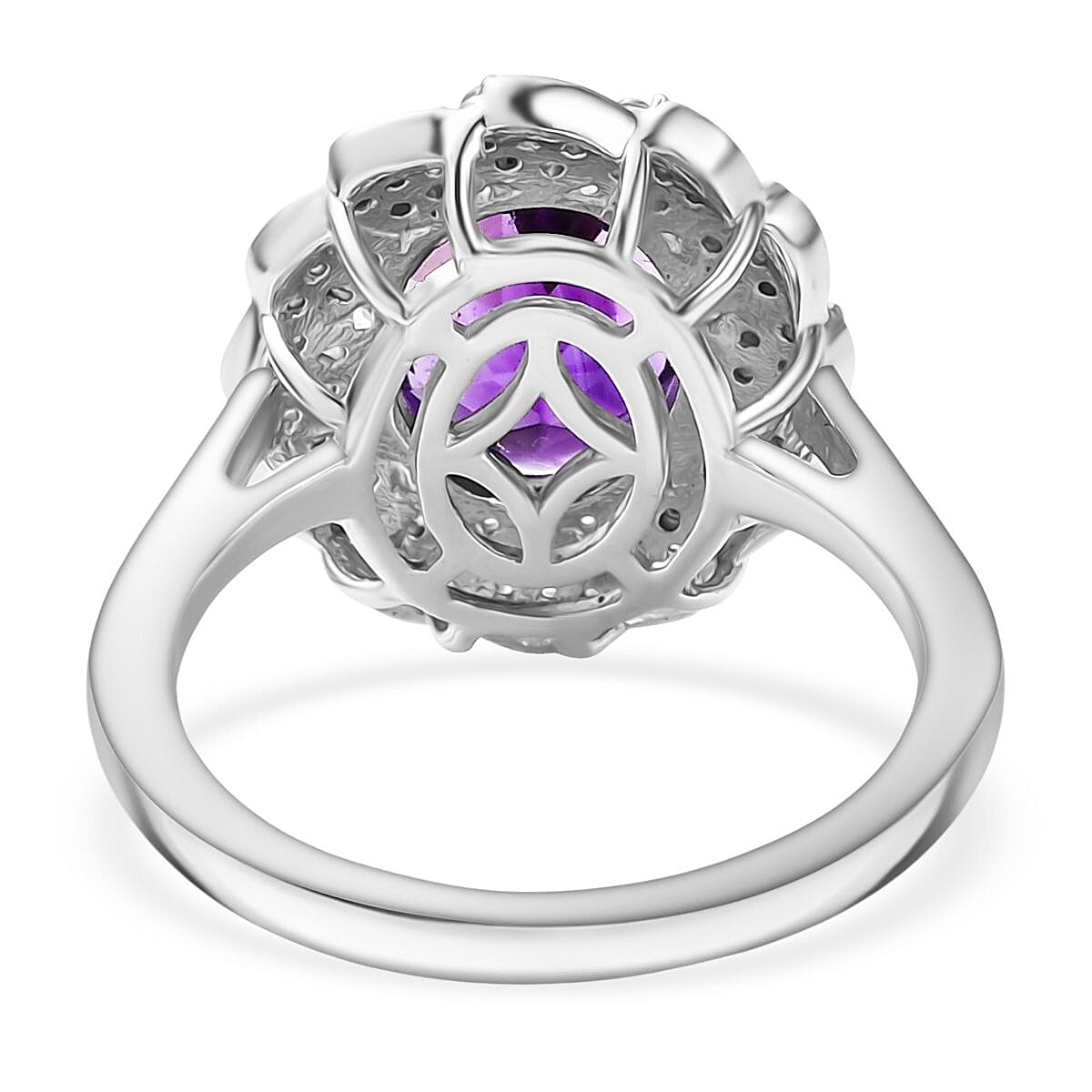 Natural Moroccan Amethyst & White Zircon Royal Blossom Ring in Rhodium Overlay Sterling Silver 3.01 Ct. Natural Moroccan Amethyst & White Zircon Royal Blossom Ring in Rhodium Overlay Sterling Silver 3.01 Ct.