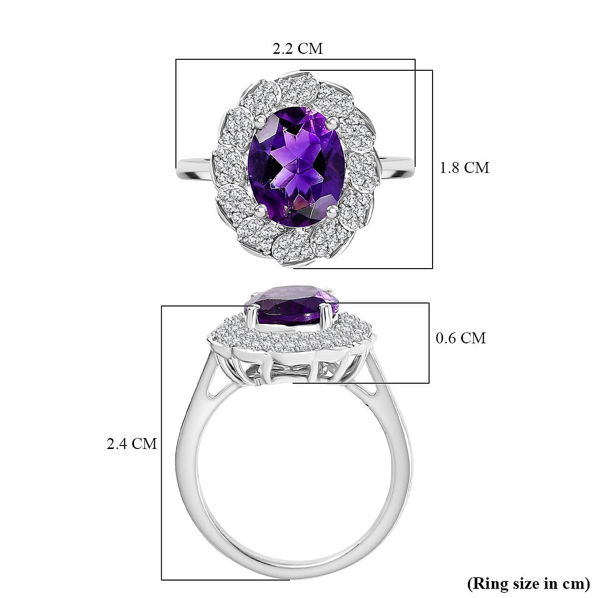 Natural Moroccan Amethyst & White Zircon Royal Blossom Ring in Rhodium Overlay Sterling Silver 3.01 Ct. Natural Moroccan Amethyst & White Zircon Royal Blossom Ring in Rhodium Overlay Sterling Silver 3.01 Ct.