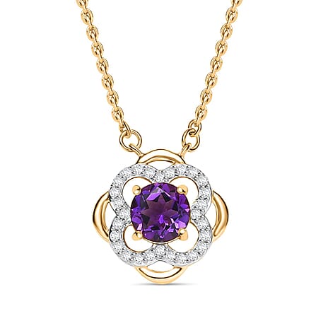 Natural Moroccan Amethyst & White Zircon Blooming Elegance  Necklace (Size - 20) in 18K Vermeil Yellow Gold Plated Sterling Silver 1.08 Ct.