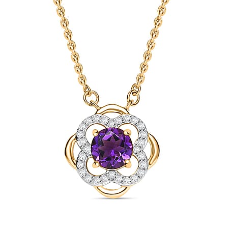 Natural Moroccan Amethyst & White Zircon Blooming Elegance Necklace (Size - 20) in 18K Vermeil Yellow Gold Plated Sterling Silver 1.08 Ct. Natural Moroccan Amethyst & White Zircon Blooming Elegance Necklace (Size - 20) in 18K Vermeil Yellow Gold Plated Sterling Silver 1.08 Ct.