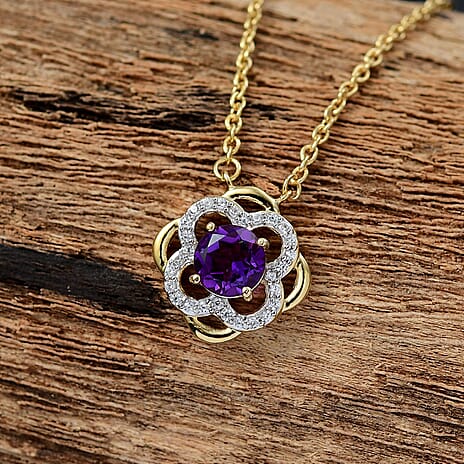 Natural Moroccan Amethyst & White Zircon Blooming Elegance  Necklace (Size - 20) in 18K Vermeil Yellow Gold Plated Sterling Silver 1.08 Ct.