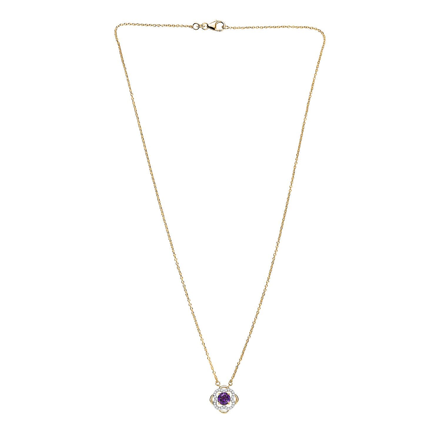 Natural Moroccan Amethyst & White Zircon Blooming Elegance  Necklace (Size - 20) in 18K Vermeil Yellow Gold Plated Sterling Silver 1.08 Ct.
