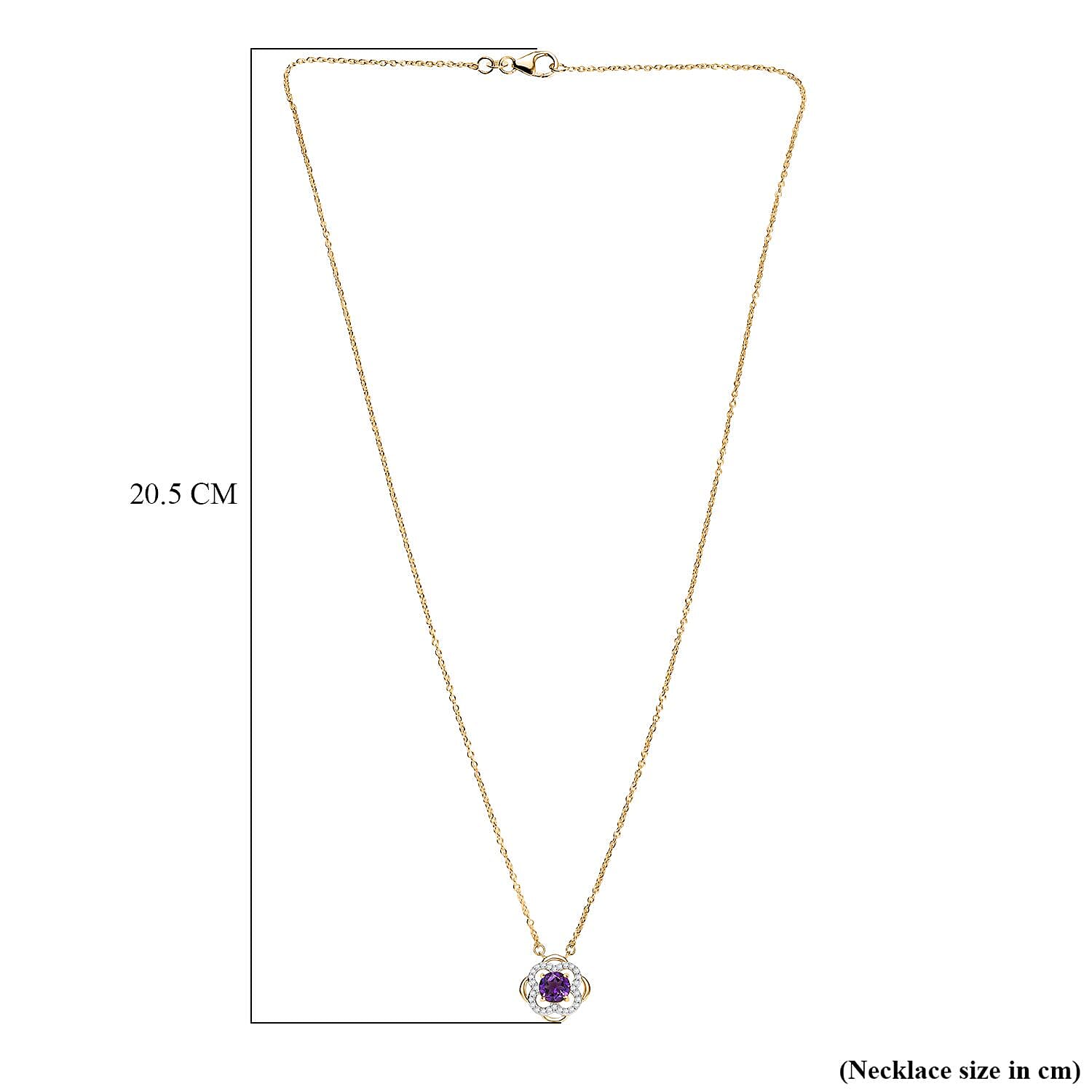 Natural Moroccan Amethyst & White Zircon Blooming Elegance  Necklace (Size - 20) in 18K Vermeil Yellow Gold Plated Sterling Silver 1.08 Ct.