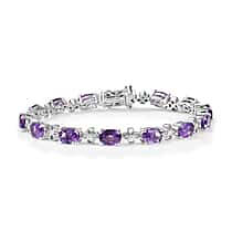 Moroccan Amethyst, White Zircon Linking Bracelet (Size - 7) in Rhodium OverlaySterling Silver, Silver Wt.12 Gms  9.660  Ct.