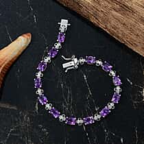 Moroccan Amethyst, White Zircon Linking Bracelet (Size - 7) in Rhodium OverlaySterling Silver, Silver Wt.12 Gms  9.660  Ct.