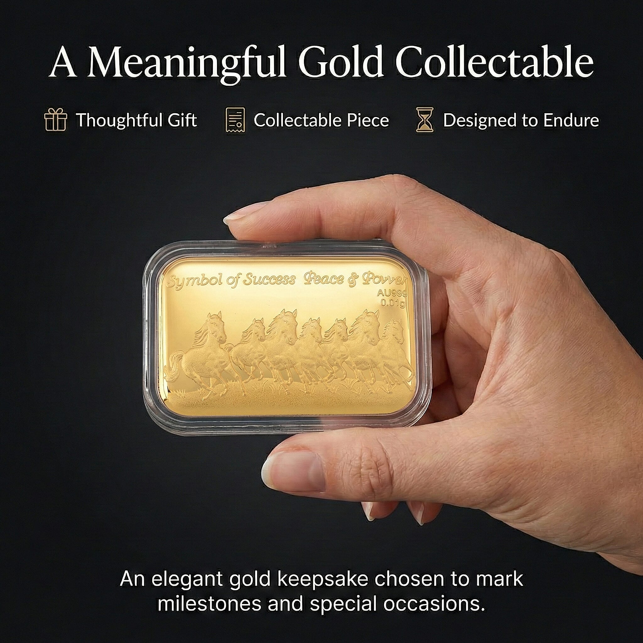 24K Yellow Gold Seven Horse Embossed (39.70X25.50 MM)