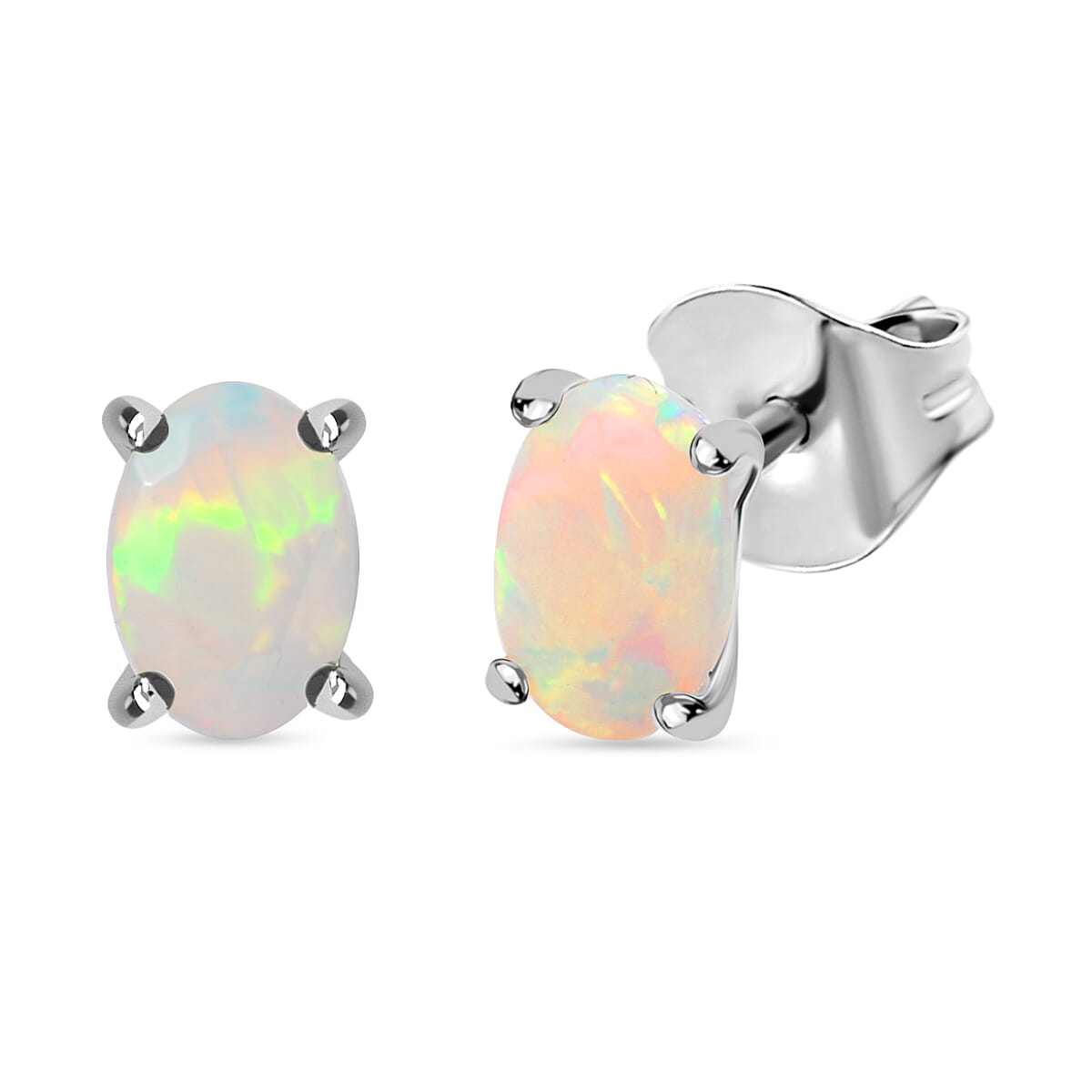 Ethiopian Opal Solitaire Stud Push Post Earring Sterling Silver