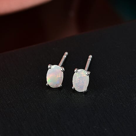 Ethiopian Opal Solitaire Stud Push Post Earring Sterling Silver