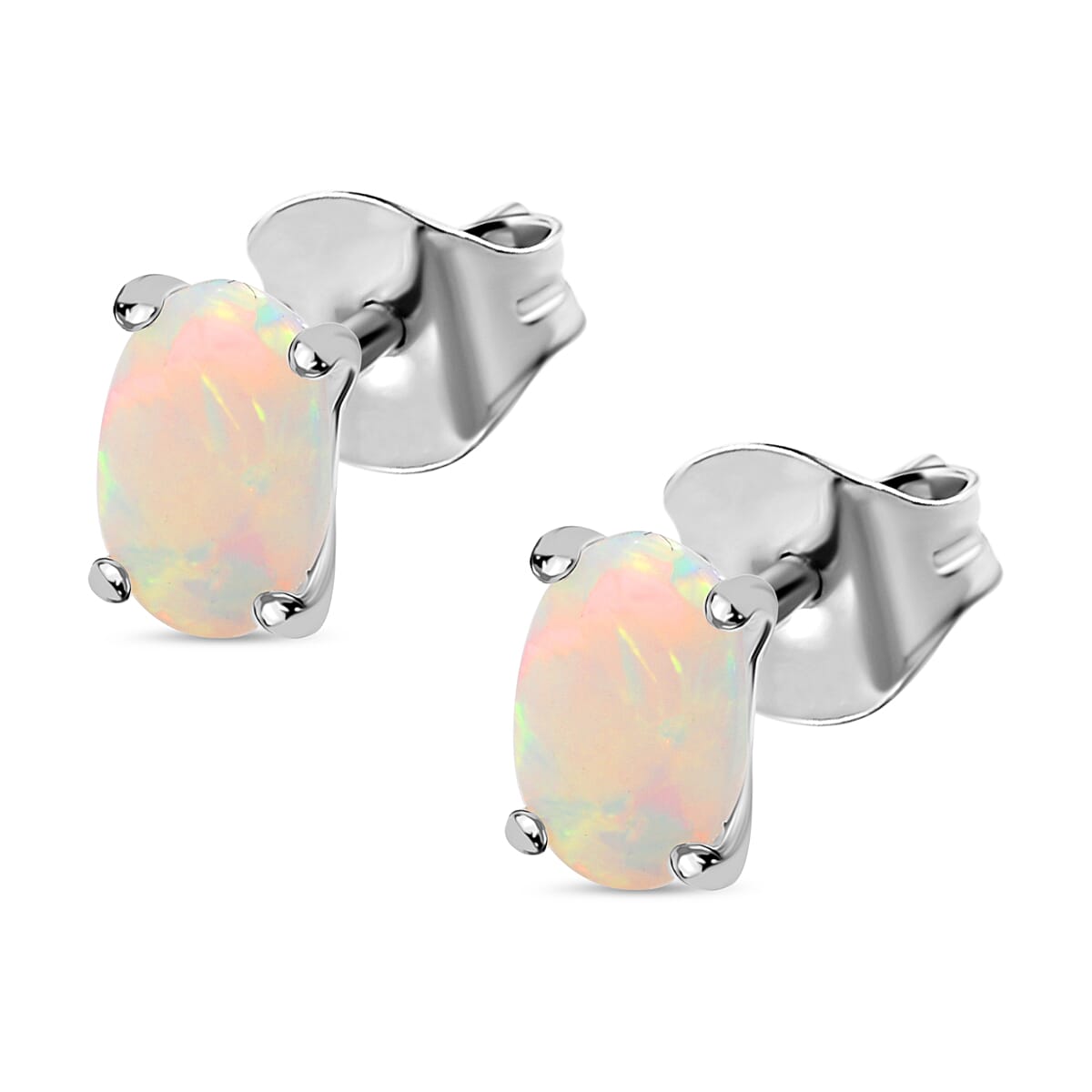 Ethiopian Opal Solitaire Stud Push Post Earring Sterling Silver
