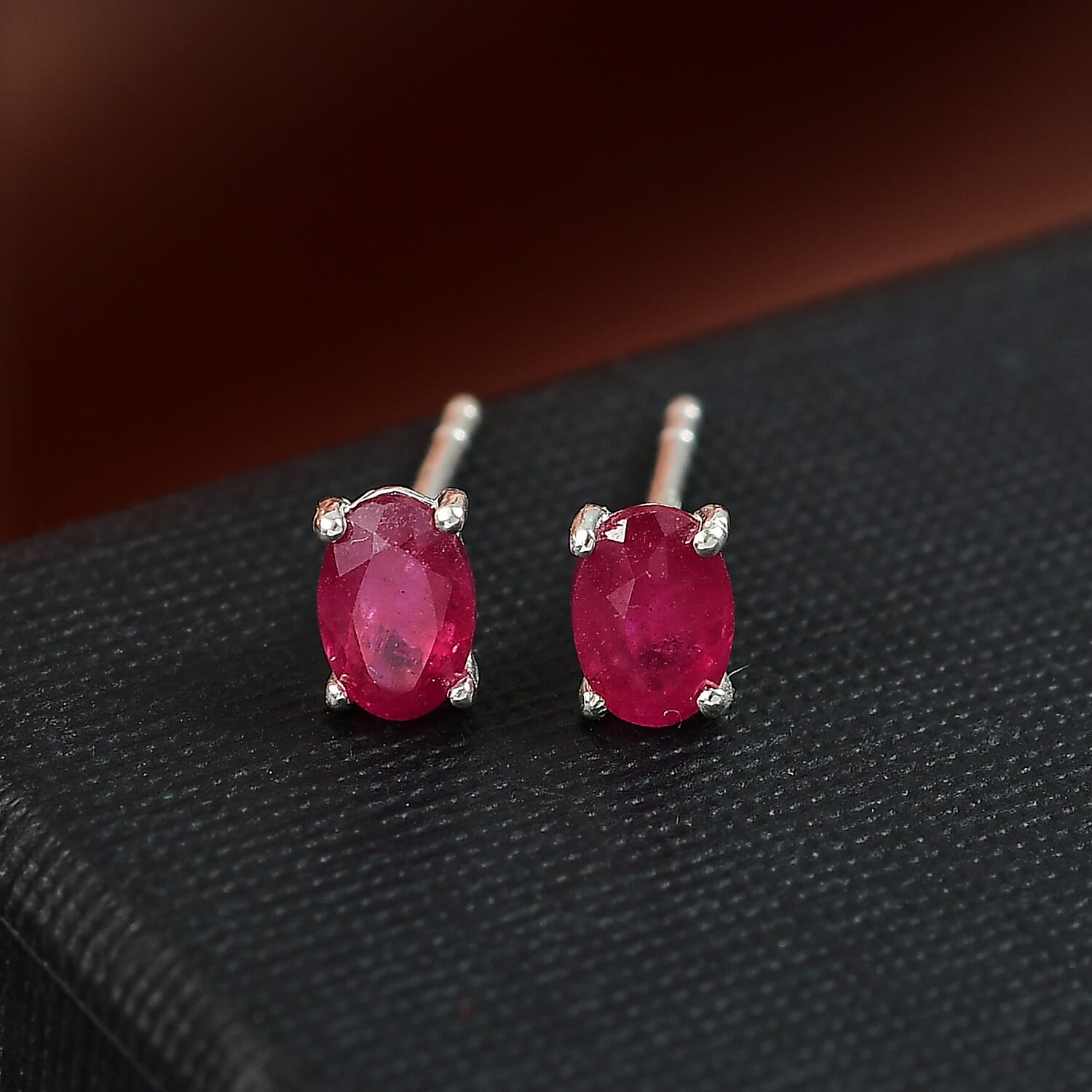 African Ruby Solitaire Stud Earrings in Sterling Silver 1.48 Ct.