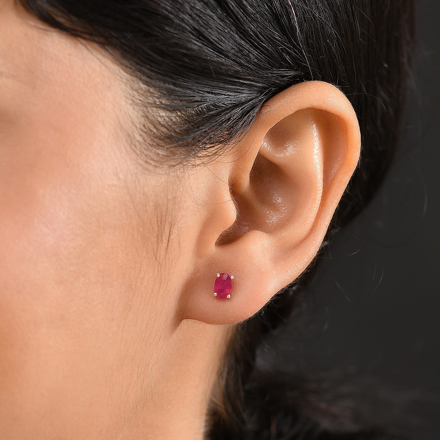 African Ruby Solitaire Stud Earrings in Sterling Silver 1.48 Ct.