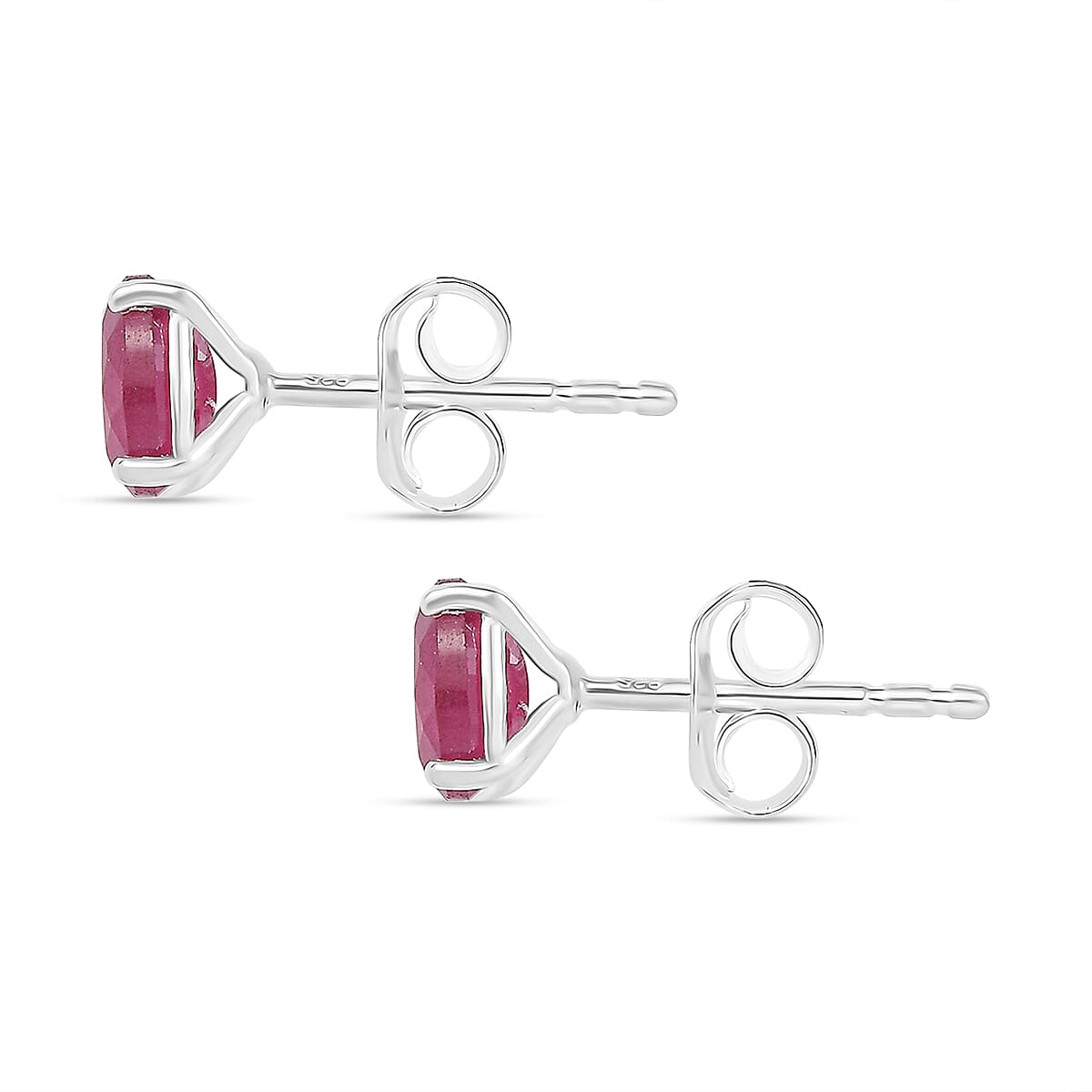 African Ruby Solitaire Stud Earrings in Sterling Silver 1.48 Ct.