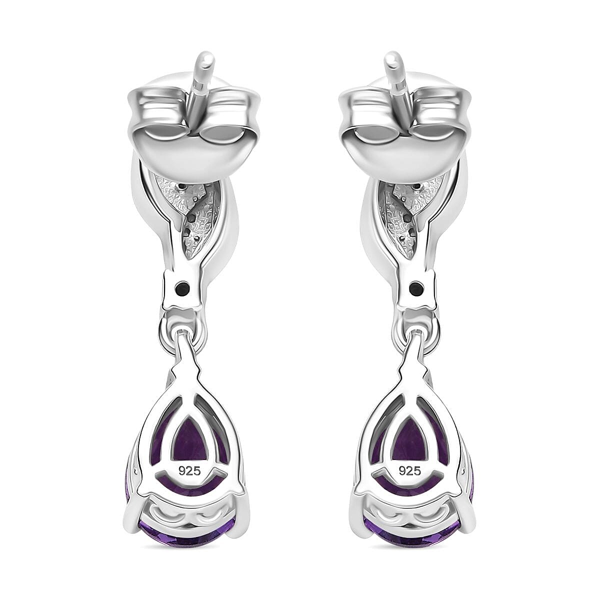 Natural Moroccan Amethyst & White Zircon Leaf Dew Stud Push Post Earring in Rhodium Overlay Sterling Silver 2.40 Ct. Natural Moroccan Amethyst & White Zircon Leaf Dew Stud Push Post Earring in Rhodium Overlay Sterling Silver 2.40 Ct.