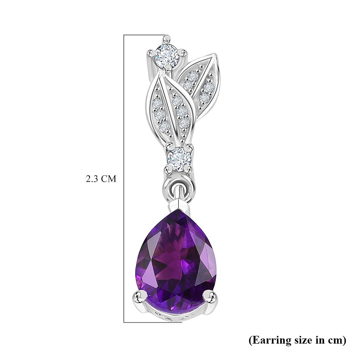 Natural Moroccan Amethyst & White Zircon Leaf Dew Stud Push Post Earring in Rhodium Overlay Sterling Silver 2.40 Ct. Natural Moroccan Amethyst & White Zircon Leaf Dew Stud Push Post Earring in Rhodium Overlay Sterling Silver 2.40 Ct.