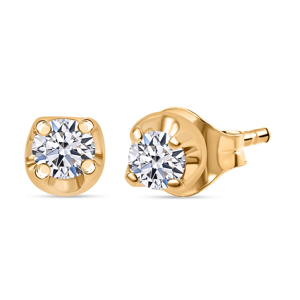 Luxuriant Diamond Lab Grown Diamond SI-I1-GH Solitaire Stud  in 18K Gold Vermeil Sterling Silver 0.20 Cts