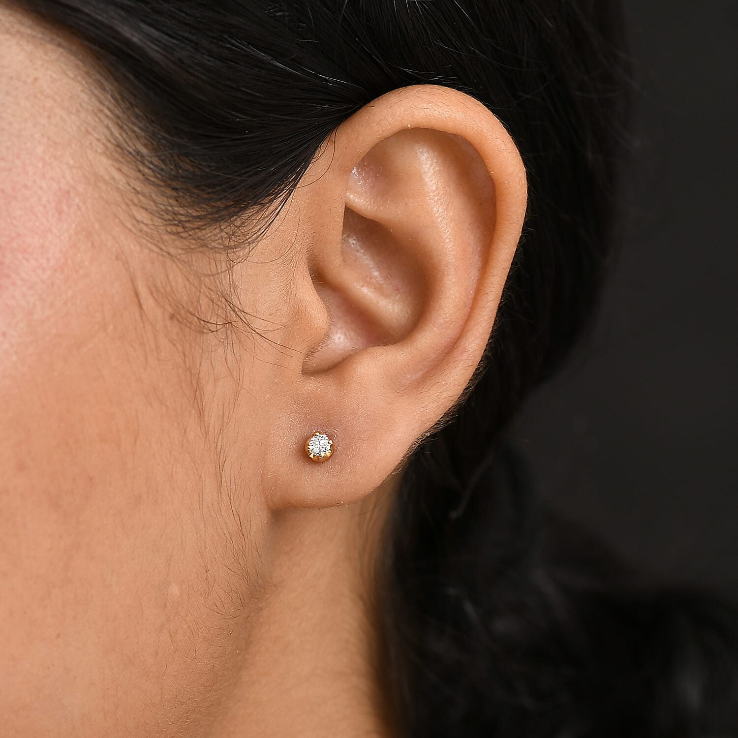 Luxuriant Diamond Lab Grown Diamond SI-I1-GH Solitaire Stud  in 18K Gold Vermeil Sterling Silver 0.20 Cts