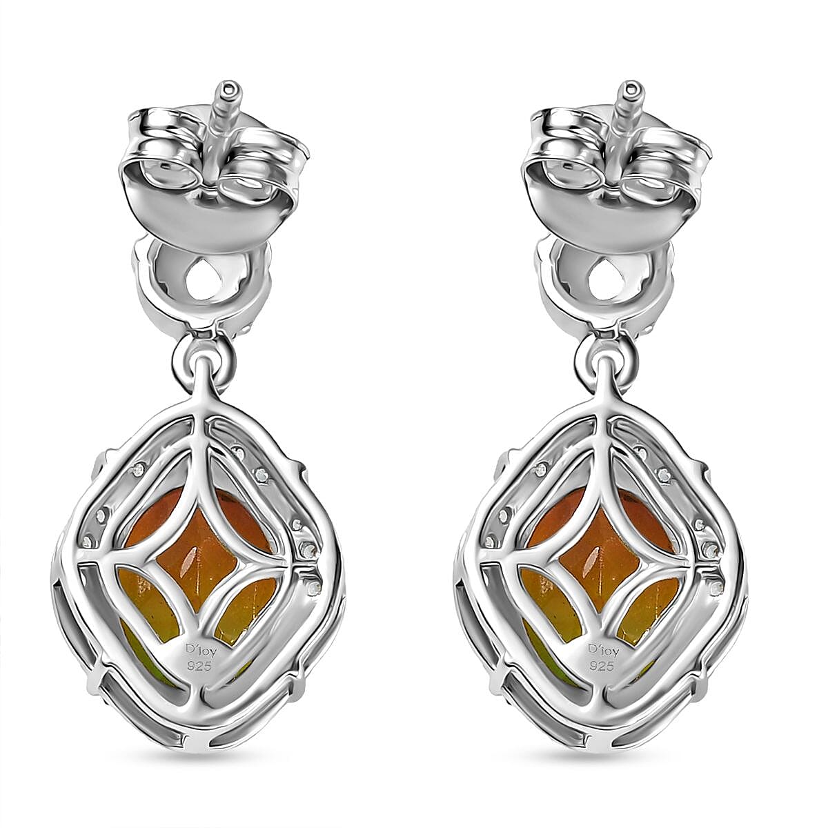 D'joy Rainbow Genesis Quartz & White Zircon Dangling Blossom Radiance Earring with Push Back in Rhodium Overlay Sterling Silver 4.69 Ct.