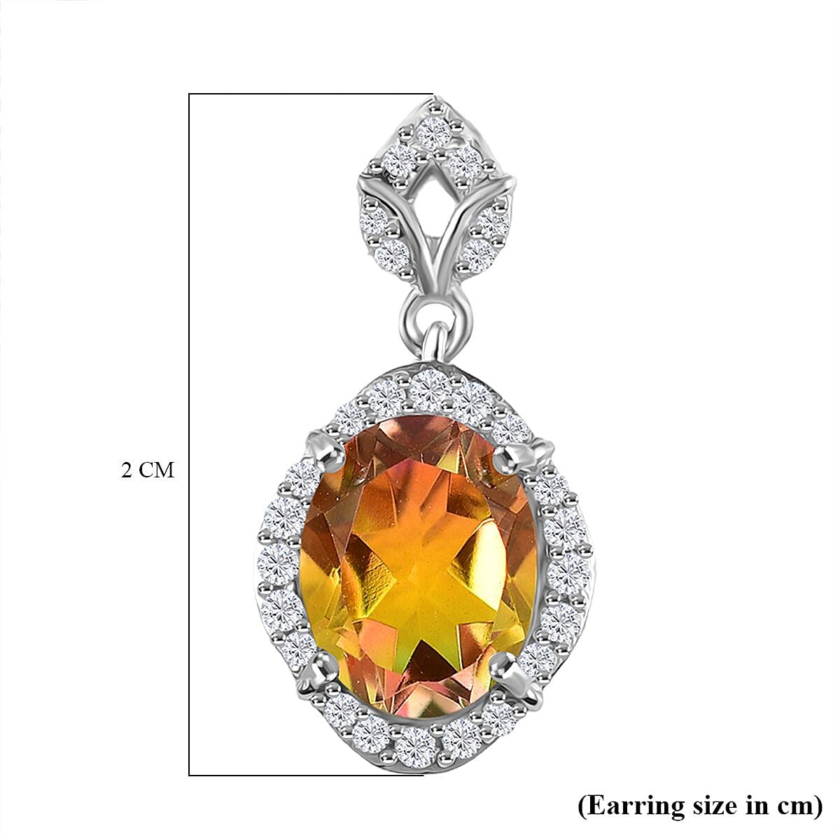 D'joy Rainbow Genesis Quartz & White Zircon Dangling Blossom Radiance Earring with Push Back in Rhodium Overlay Sterling Silver 4.69 Ct.