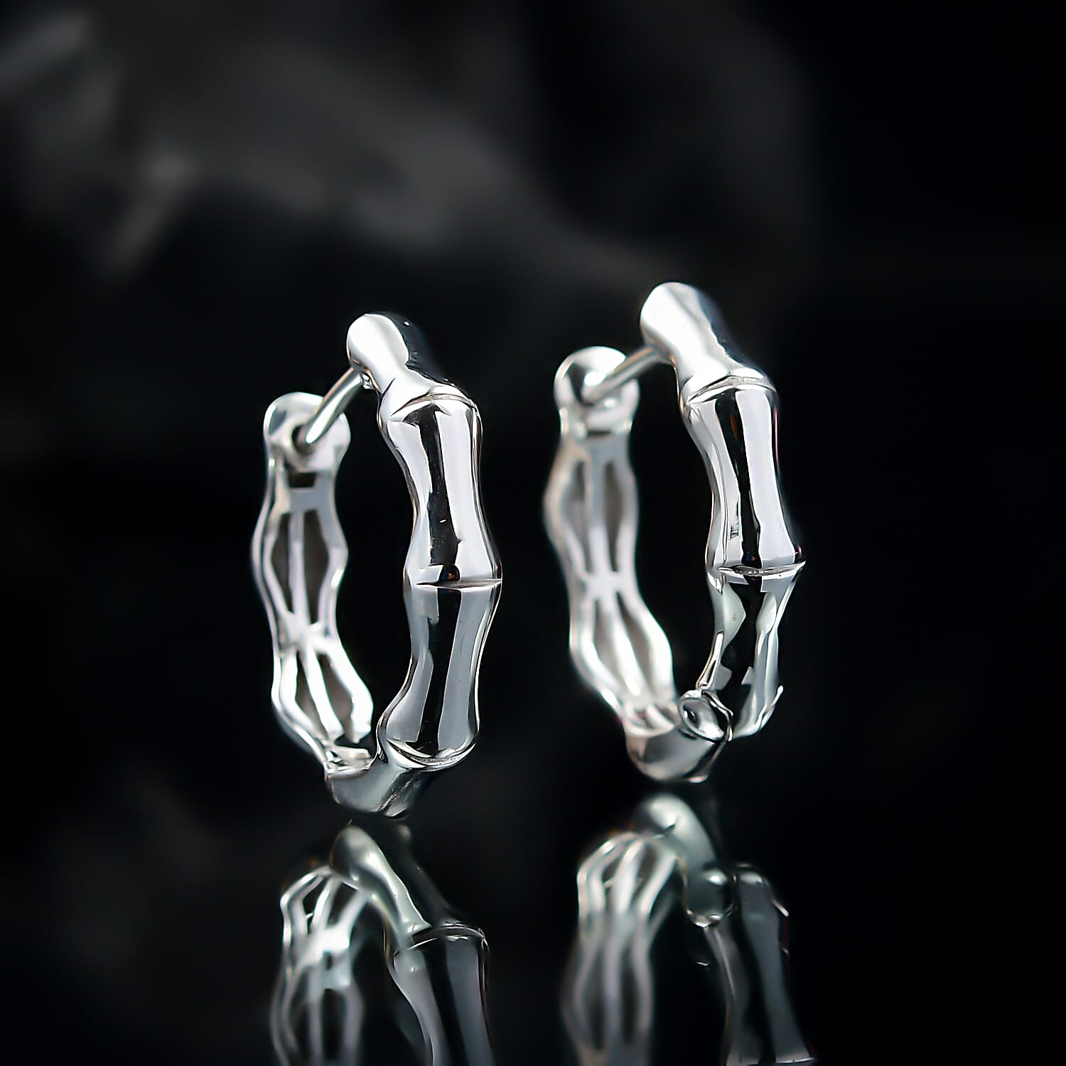Designer Inspired - Bamboo Hoop Earrings in Platinum Overlay Sterling Silver