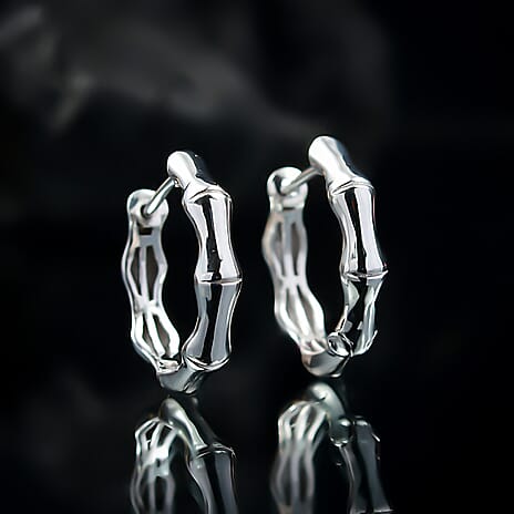 Designer Inspired - Bamboo Hoop Earrings in Platinum Overlay Sterling Silver
