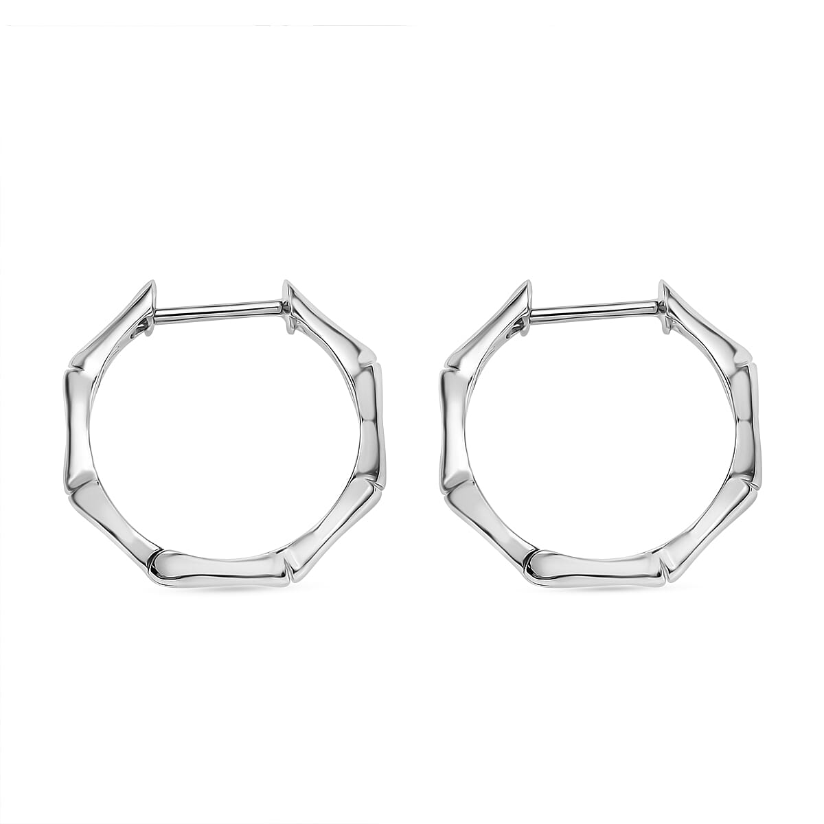 Designer Inspired - Bamboo Hoop Earrings in Platinum Overlay Sterling Silver