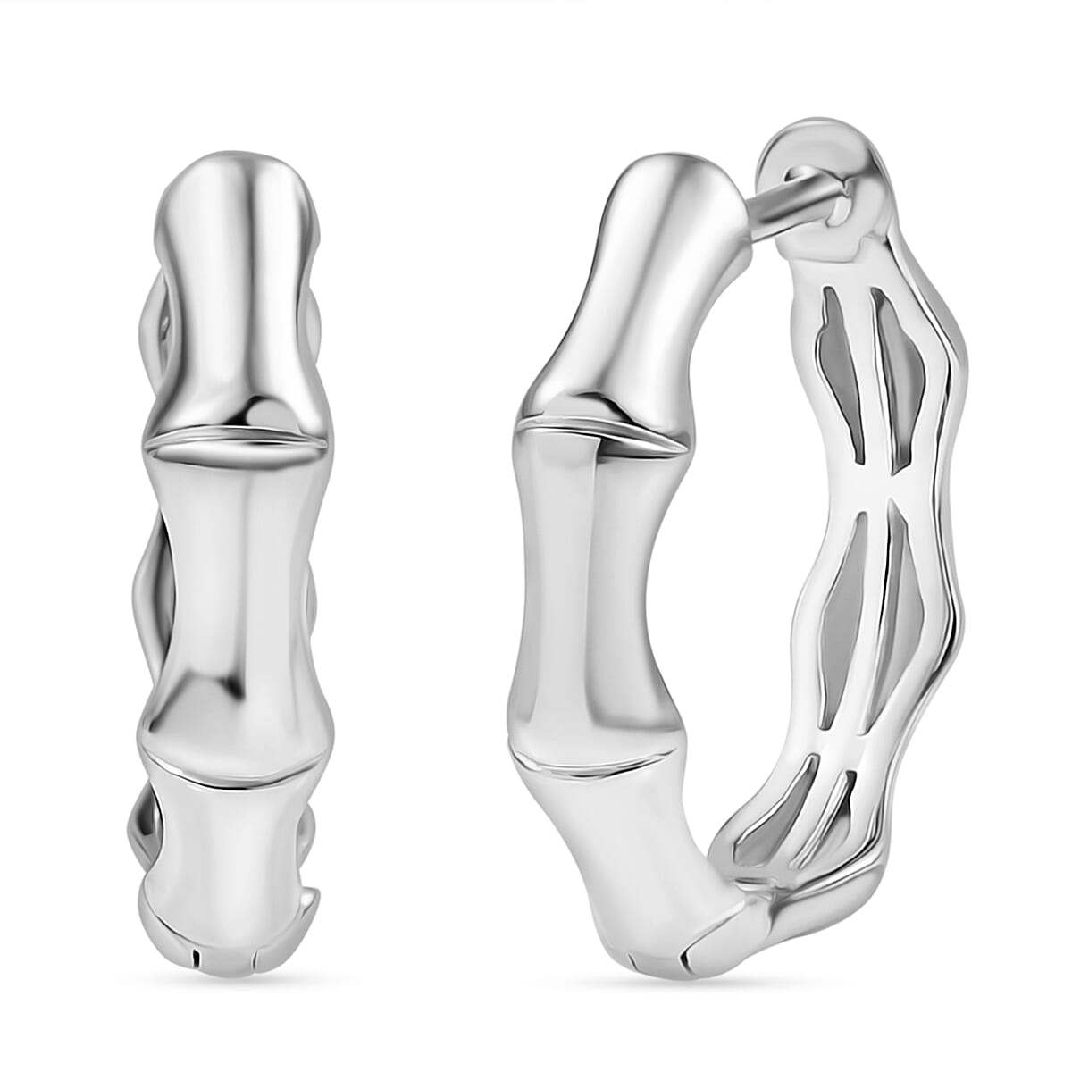 Designer Inspired - Bamboo Hoop Earrings in Platinum Overlay Sterling Silver