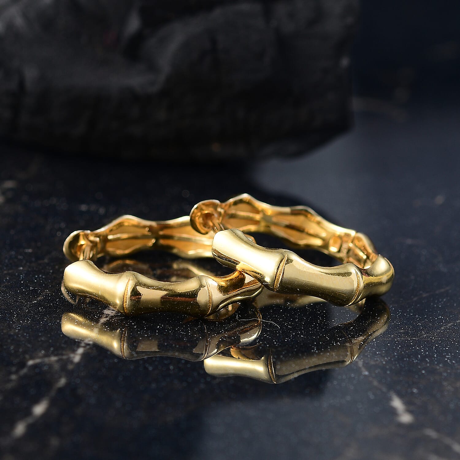 Designer Inspired - Sterling Silver Bamboo Hoop Earring in Yellow Gold Plating