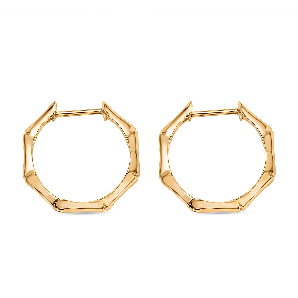 Designer Inspired - Sterling Silver Bamboo Hoop Earring in Yellow Gold Plating