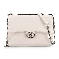 Designer Inspired - 100% Genuine Quilted Leather Crossbody Bag with Chain Strap - White