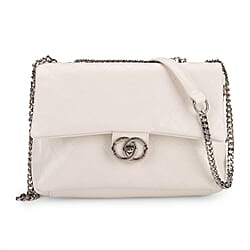 Designer Inspired - 100% Genuine Quilted Leather Crossbody Bag with Chain Strap - White