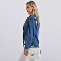 Designer Inspired - 100% Genuine Quilted Leather Crossbody Bag with Chain Strap - White