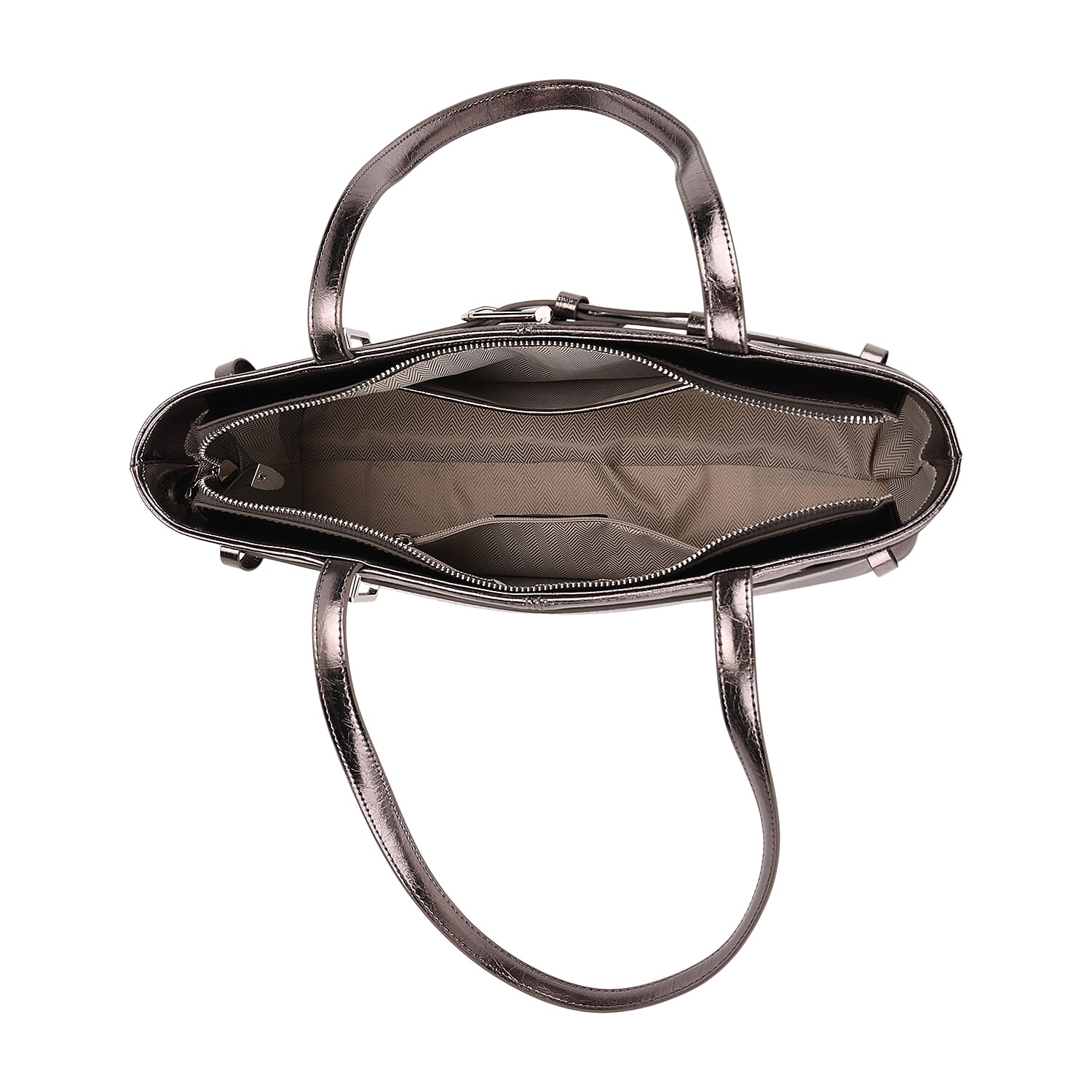 Genuine Leather Belt Buckle Design Rectangular Handbag - Silver