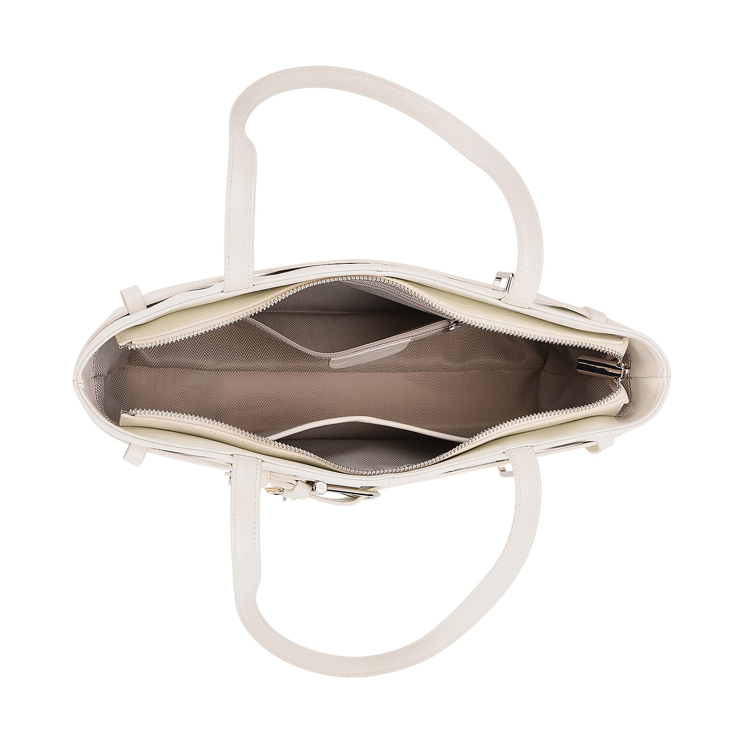 Genuine Leather Belt Buckle Design Rectangular Handbag- White