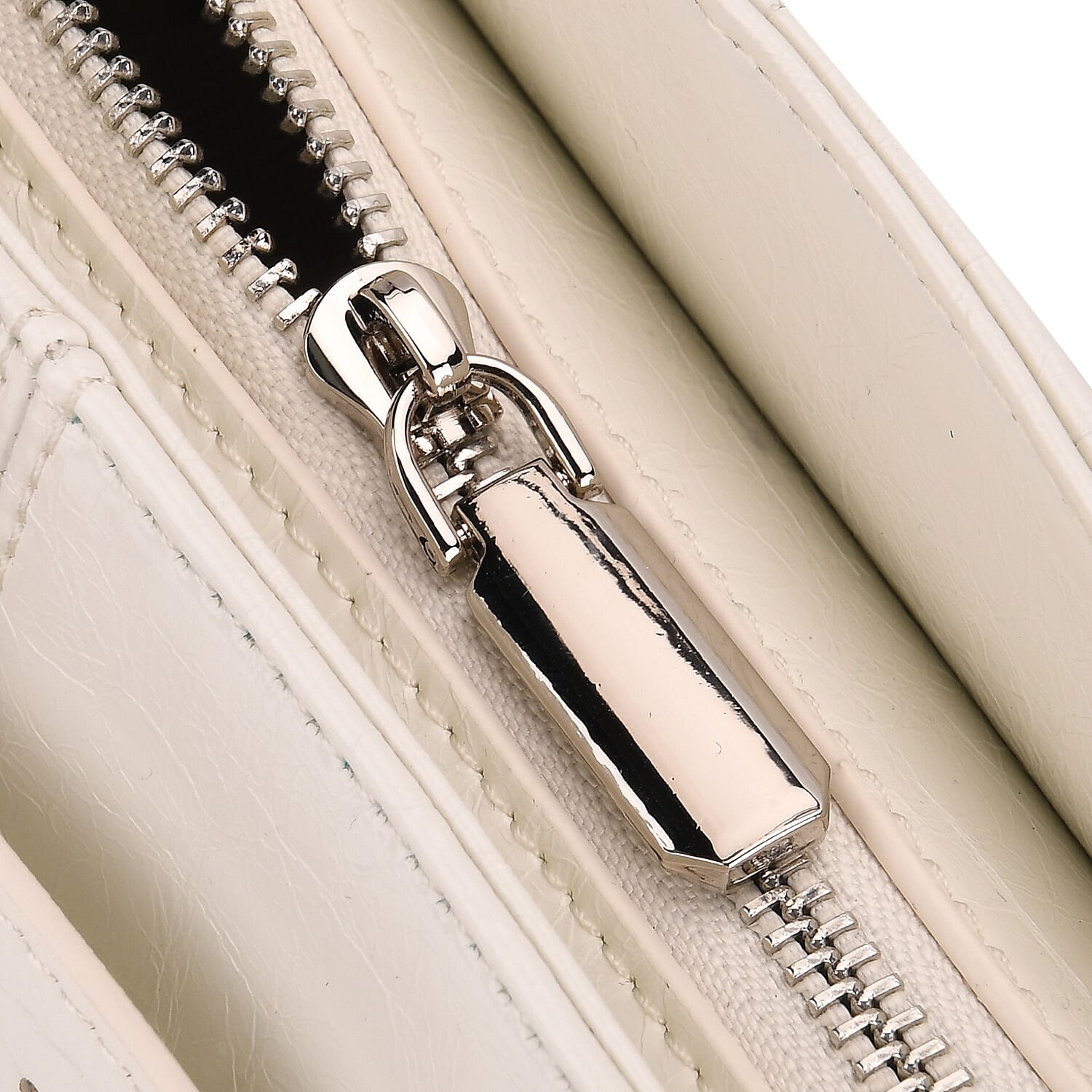 Genuine Leather Belt Buckle Design Rectangular Handbag- White