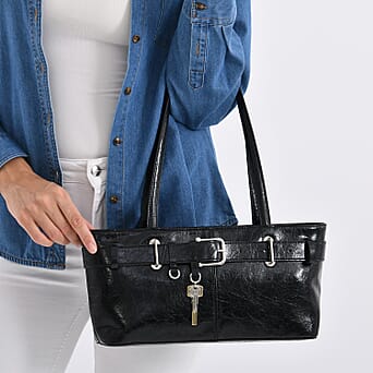 https://tjcuk.sirv.com/Products/81/6/8165527/Leather-Rectangle-Tote-Bag-Size-32x9x17-cm-Black-Silver_8165527_2.jpg?w=342&h=342