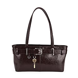 Genuine Leather Belt Buckle Design Rectangular Handbag - Black