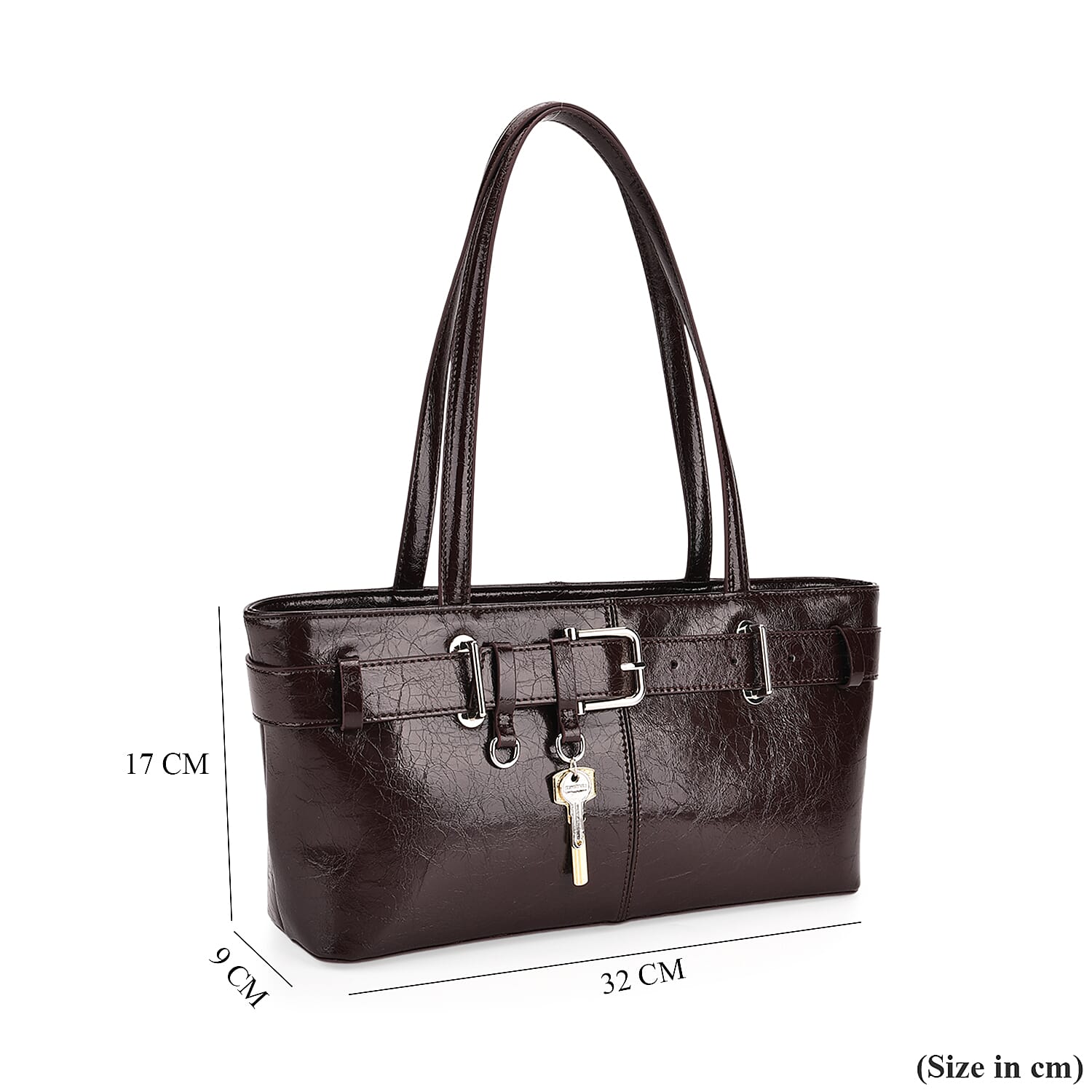 Genuine Leather Belt Buckle Design Rectangular Handbag - Coffee