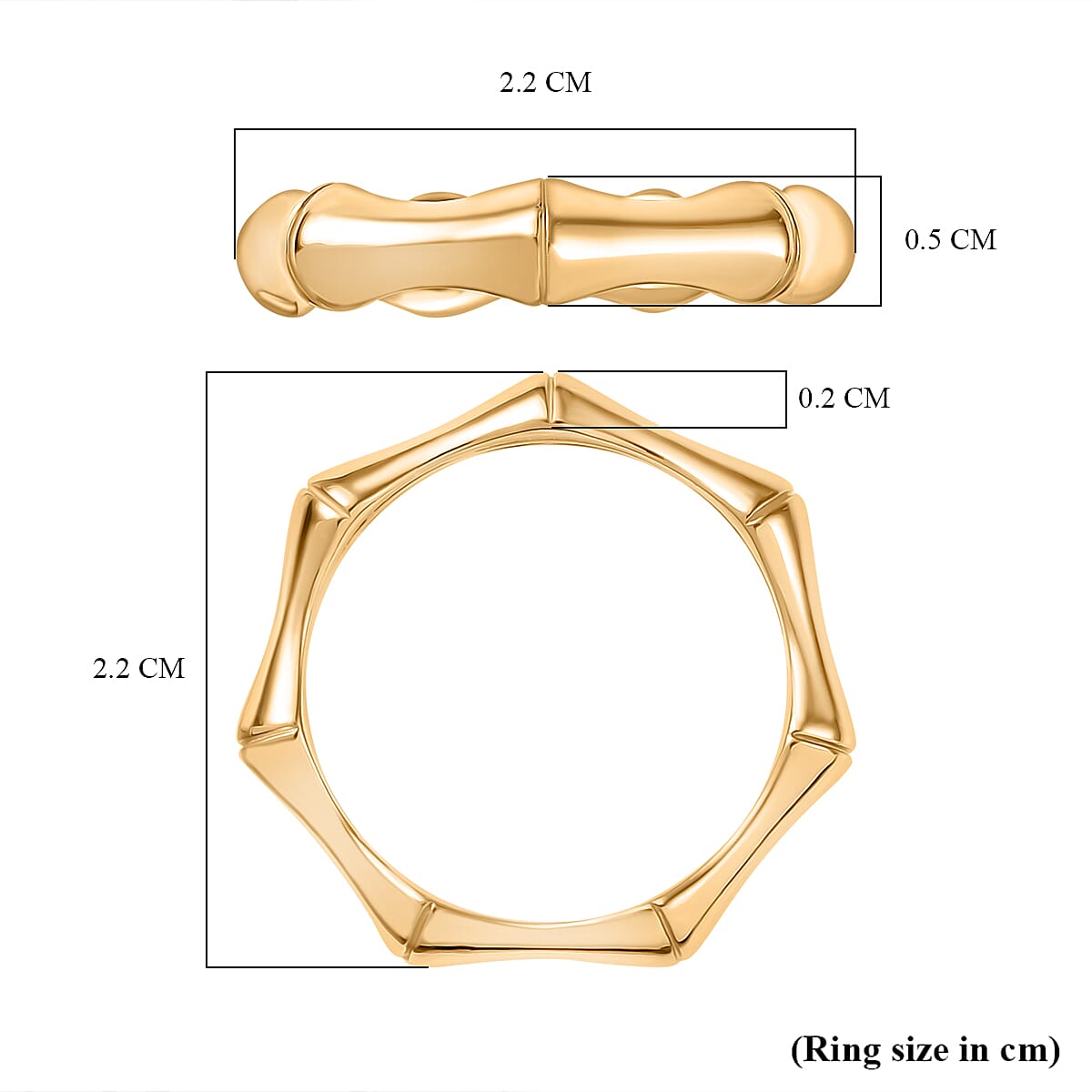 Designer Inspired - Yellow Gold Overlay Sterling Silver Bamboo Ring Designer Inspired - Yellow Gold Overlay Sterling Silver Bamboo Ring