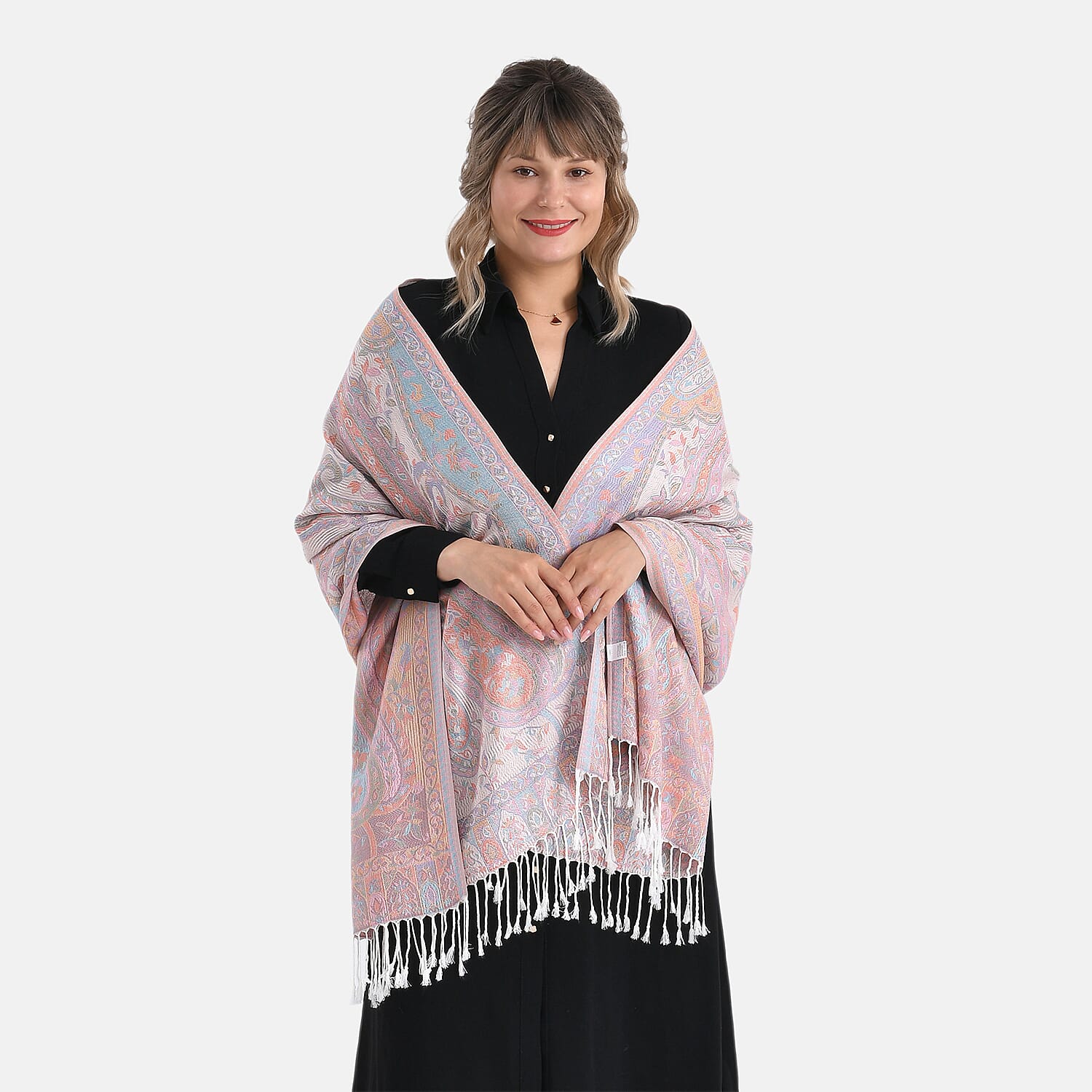 Paisley Print Scarf with Tassels (180x70cm) - Beige