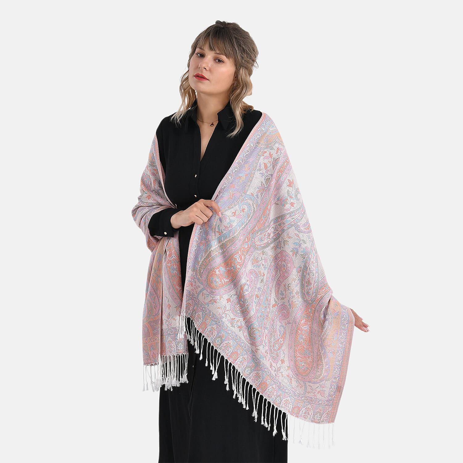 Paisley Print Scarf with Tassels (180x70cm) - Beige