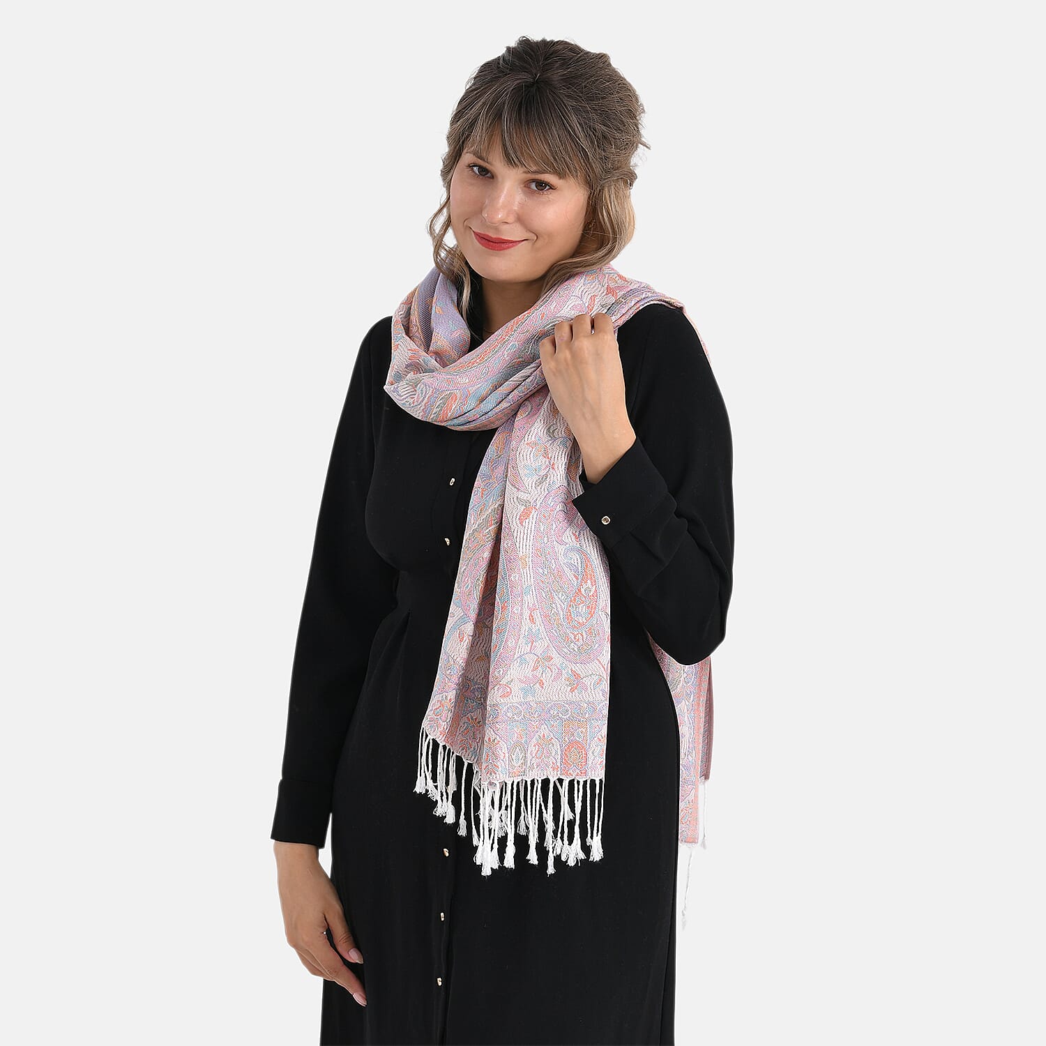 Paisley Print Scarf with Tassels (180x70cm) - Beige